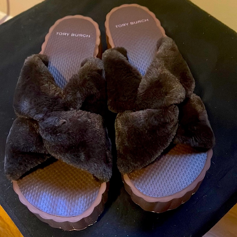 BNWT Tory Burch platform fur slide sz 10